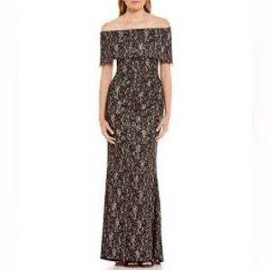 Vince Camuto Black Lace Sequin‎ Nude Gown Dress Maxi Train Long Sz 2 Party Event